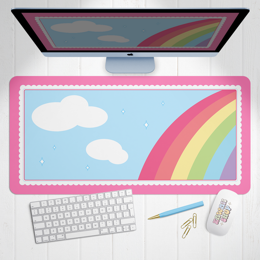 Bright Kawaii Rainbow X-Large Desk Mat Gaming Mousepad 18x36"