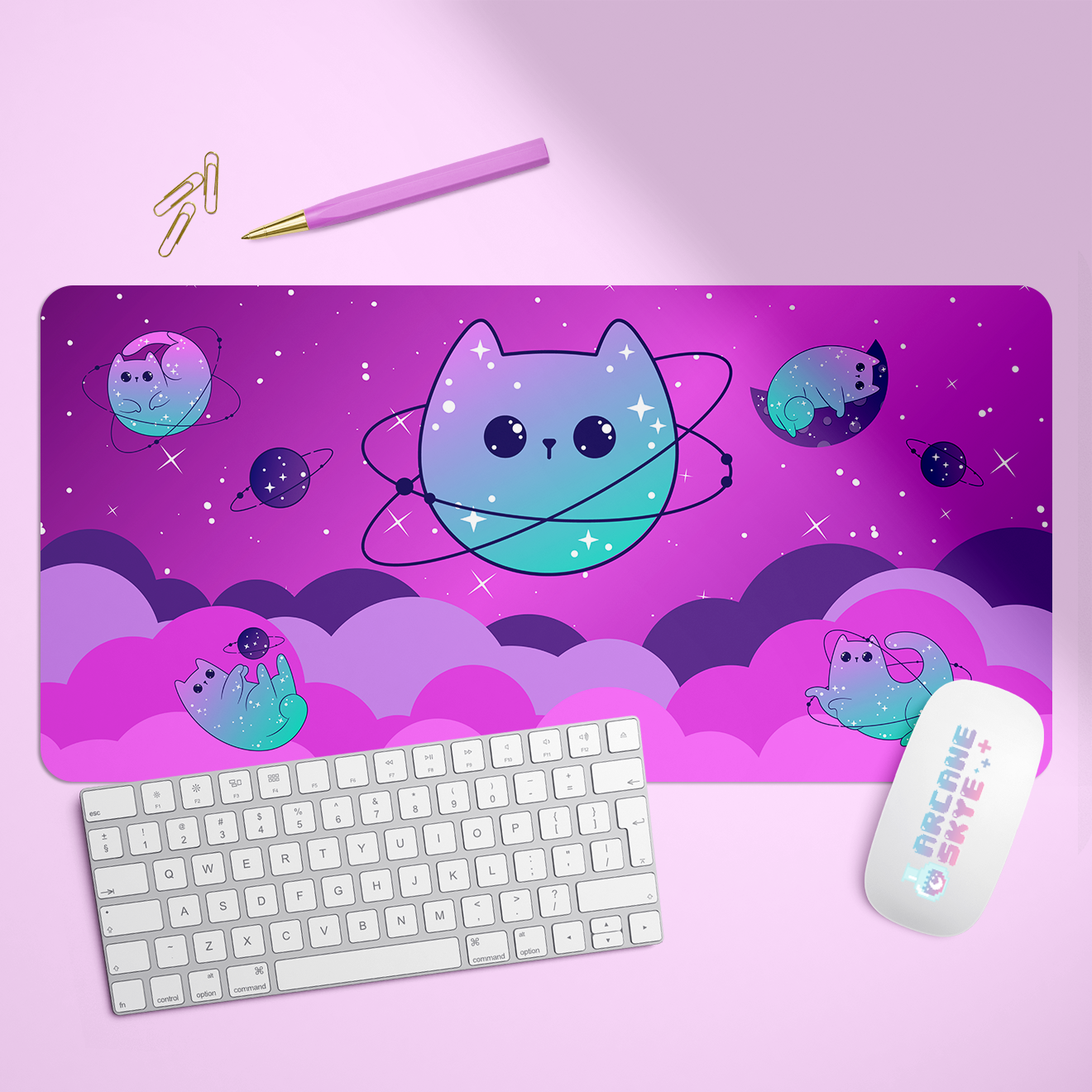 Celestial Kitties X-Large Desk Mat Gaming Mousepad 18x36"