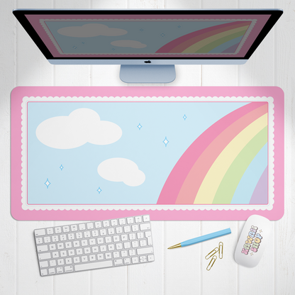 Light Kawaii Rainbow X-Large Desk Mat Gaming Mousepad 18x36"