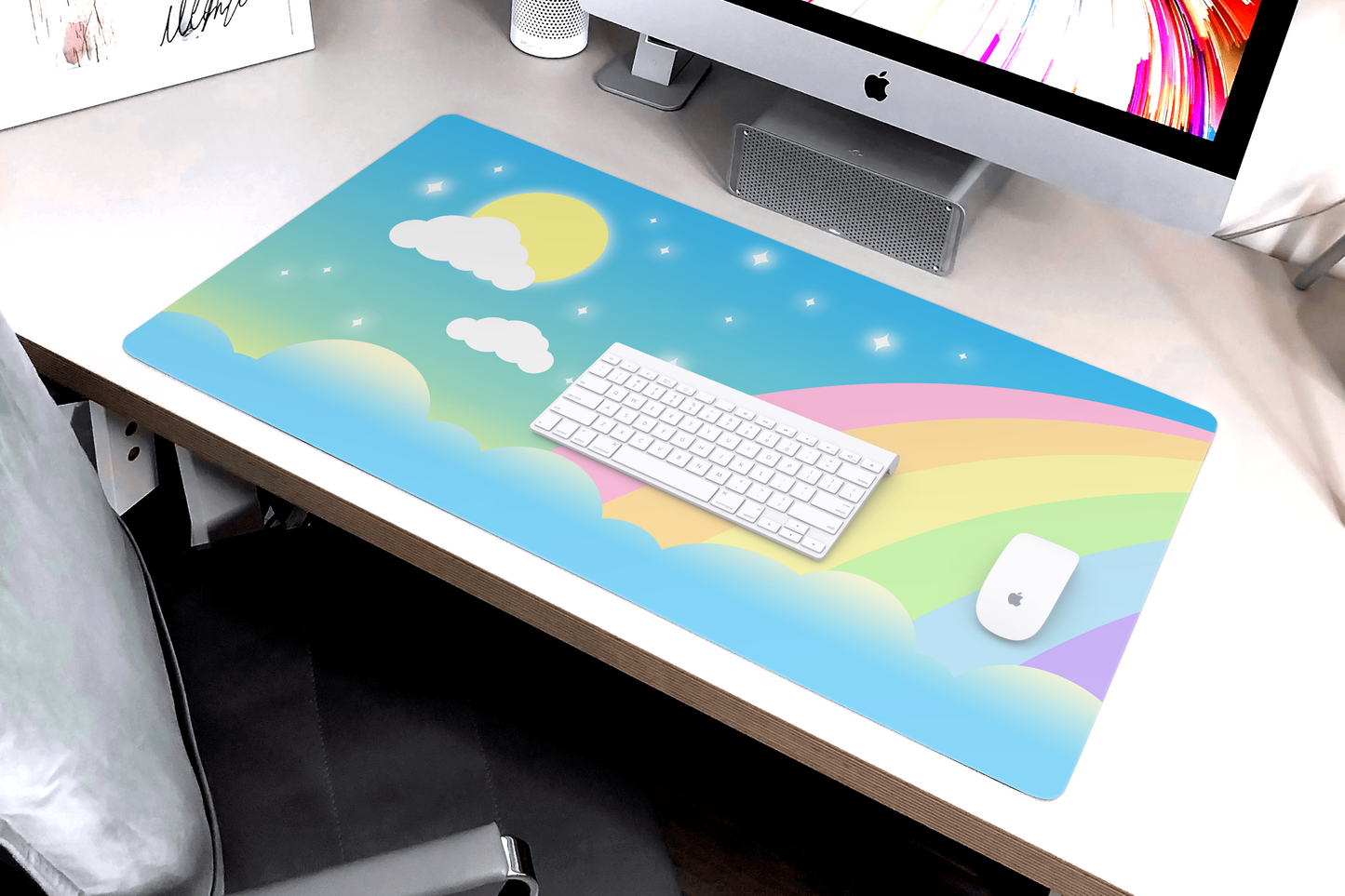 Daytime Rainbow X-Large Desk Mat Gaming Mousepad 18x36"