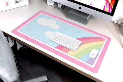 Light Kawaii Rainbow X-Large Desk Mat Gaming Mousepad 18x36"
