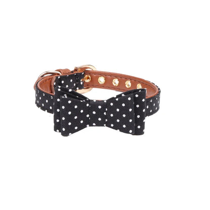 Black Polka Dot Dog Collar Bow Tie and Leash Black Bow Collar
