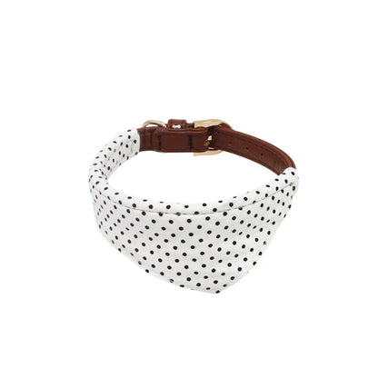 White Polka Dot Dog Collar Bow Tie and Leash White Bandana