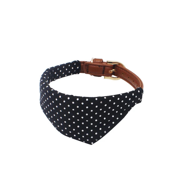 Black Polka Dot Dog Collar Bow Tie and Leash Black Bandana