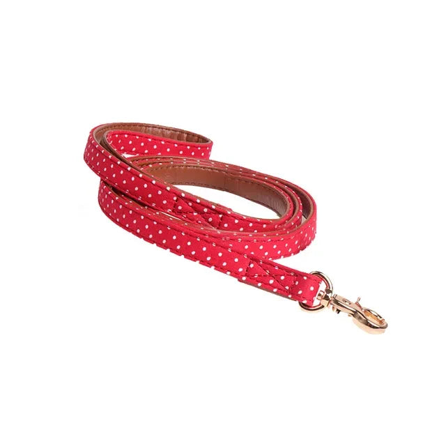 Red Polka Dot Dog Collar Bow Tie and Leash Red Leash One Size