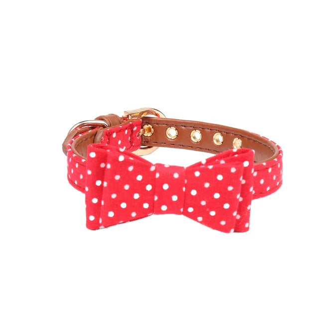 Red Polka Dot Dog Collar Bow Tie and Leash Red Bow Collar