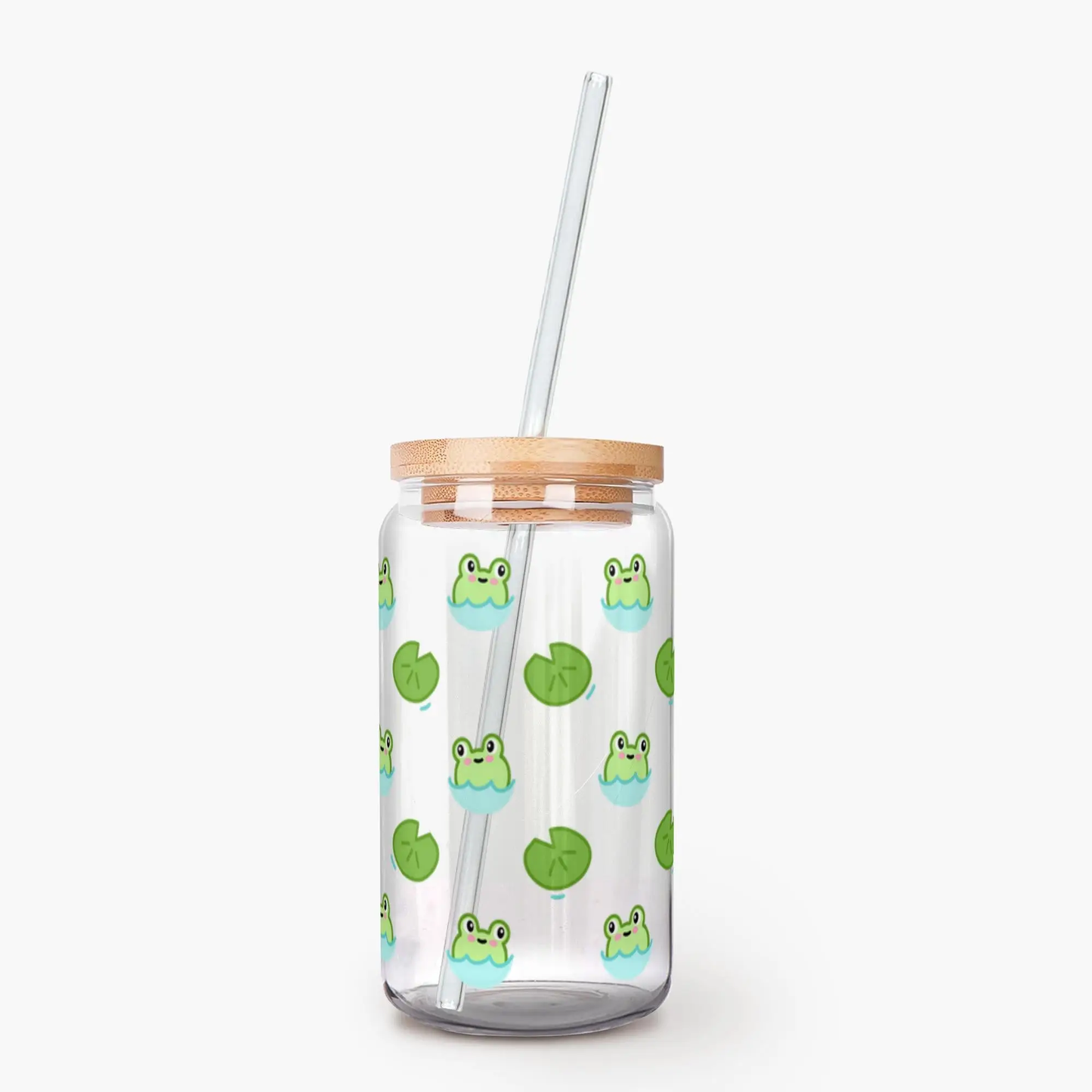 Frog Friends Soda Can Glass with Reusable Straw and Lid