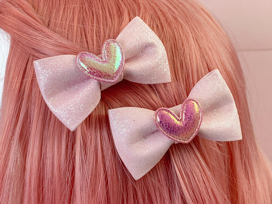 Pink Heart Bow Hair Clips