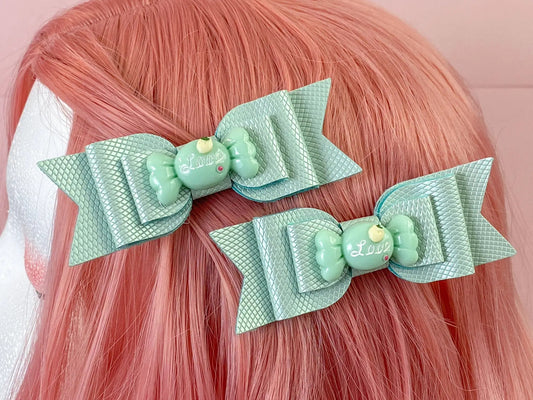 Mint Green Candy Bow Hair Clips