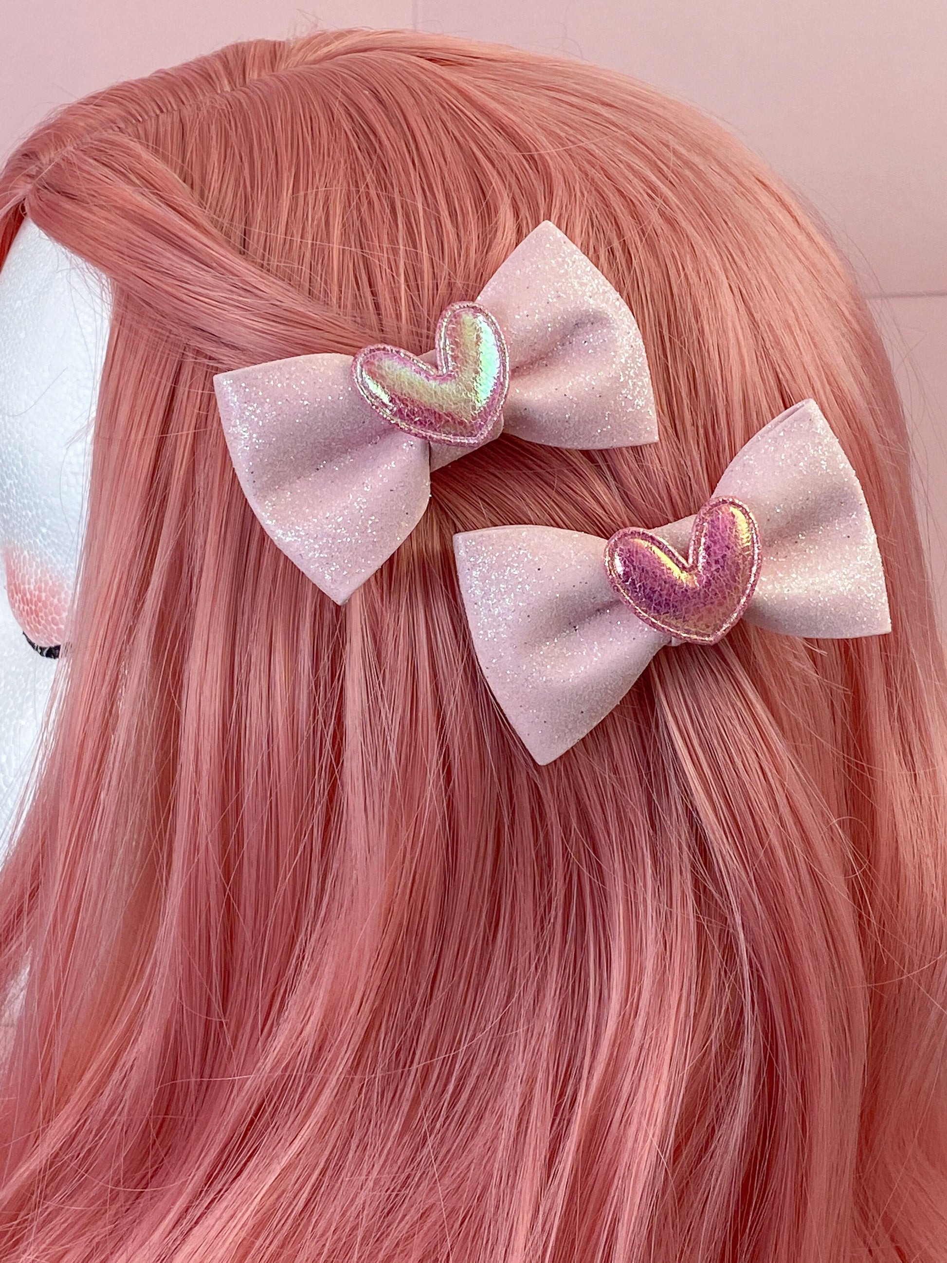 Pink Heart Bow Hair Clips