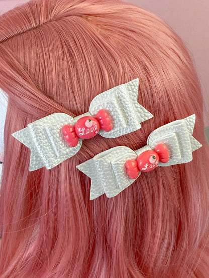 Silver Candy Bow Hair Clips