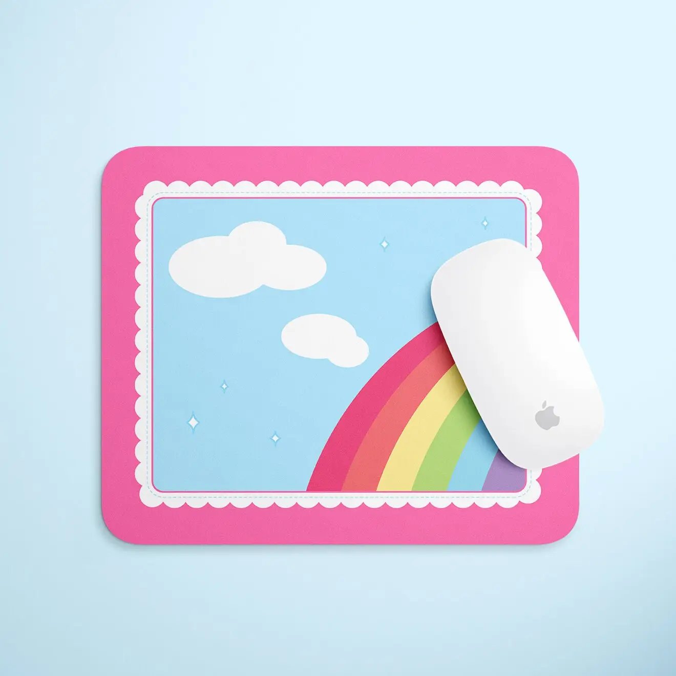 Kawaii Clouds Bright Rainbow Mousepad