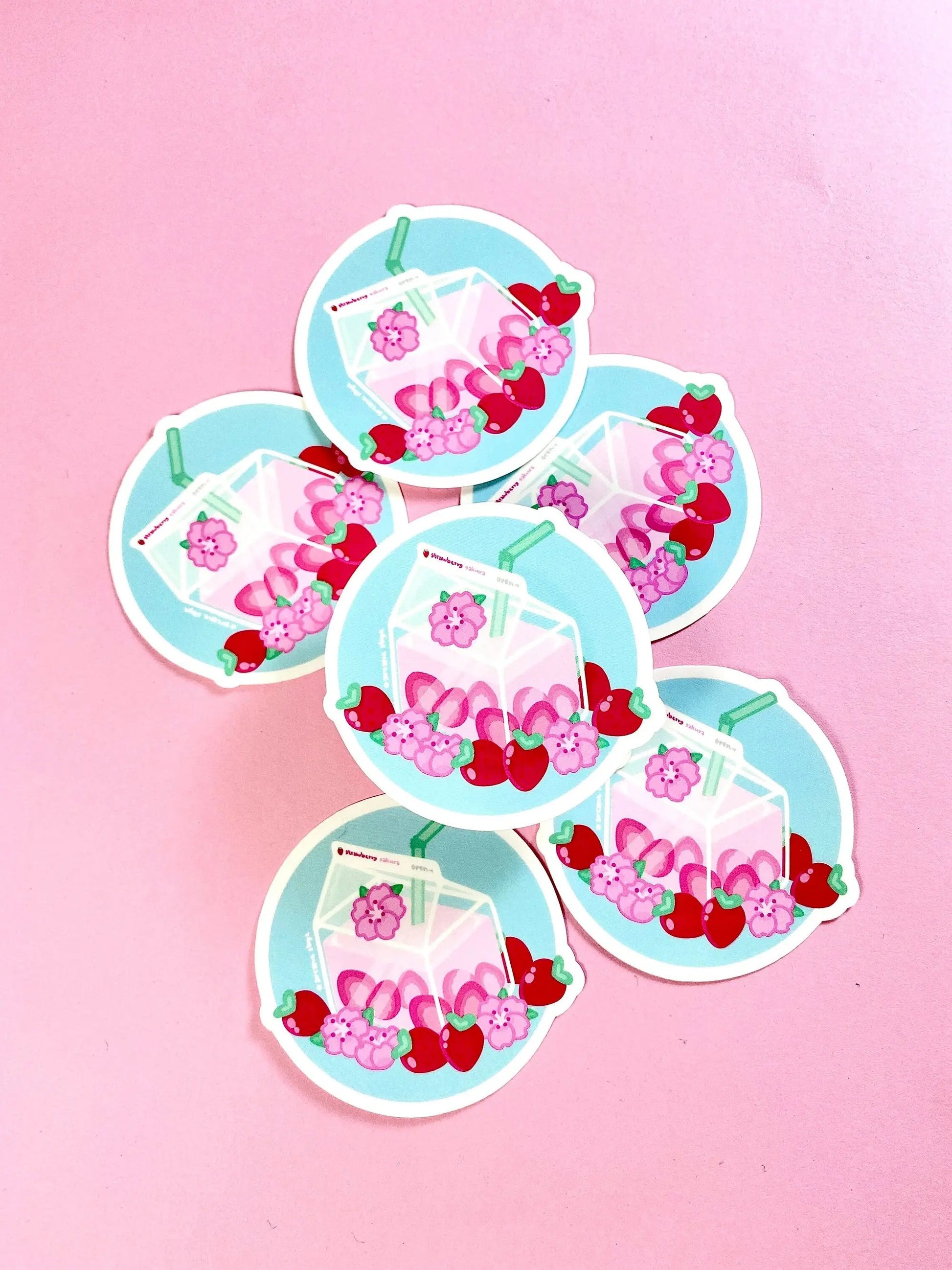 Strawberry Sakura Milk Vinyl Sticker