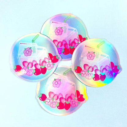 Holographic Strawberry Sakura Milk Vinyl Sticker