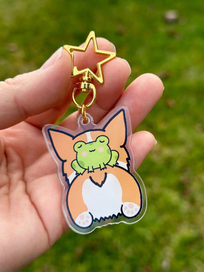 Frog and Corgi Acrylic Keychain